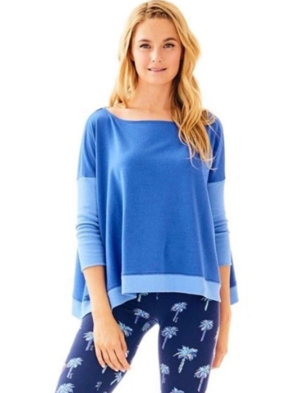 Lilly Pulitzer Shiloh Poncho in blue with ribbed details